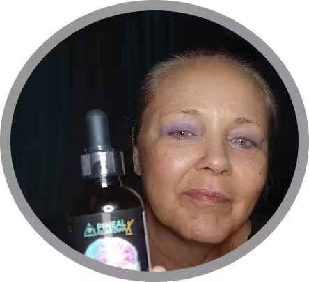 Woman sharing Pineal Guardian X nighttime wellness and relaxation routine experience